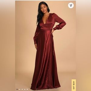 Lulus Maroon Satin Wrap Dress